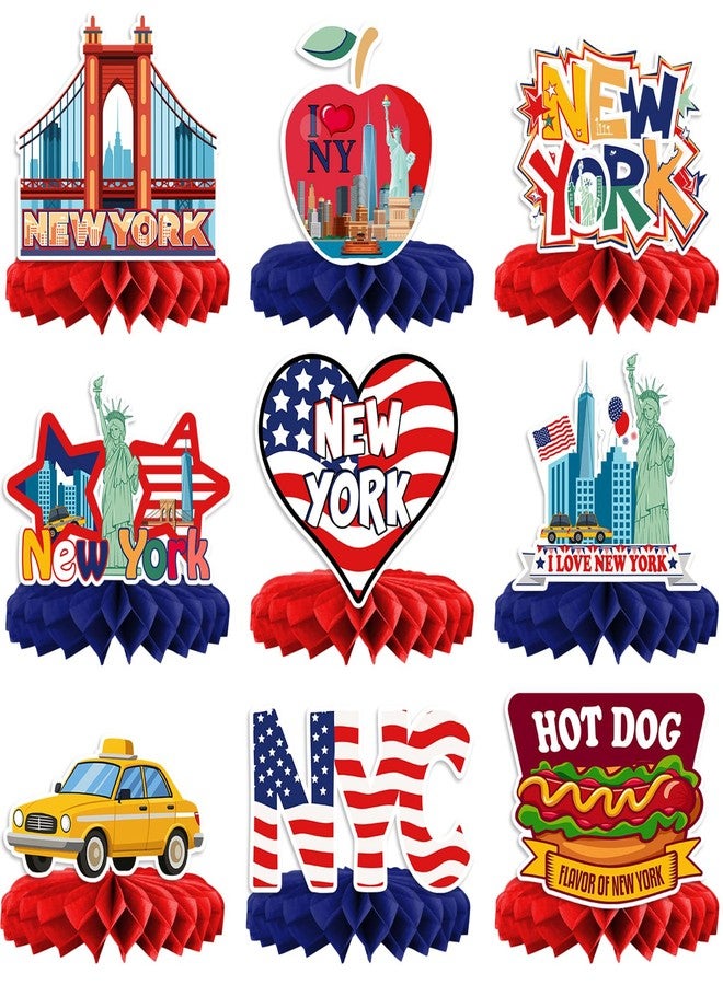 Weekgrat 9 Pcs New York Party Decorations NYC Honeycomb Decorations Big City USA Travel Theme Party Centerpiece Set Cityscape Decor for Birthday Baby Shower Table Decor - Image 1